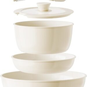Redchef-Keramik-Topf- und Pfannen-Set, Antihaft-Küchenutensilien, ungiftiges Topf- und Pfannen-Set, antihaftbeschichtet, PFAS PFOA- und PTFE-frei, Töpfe und Pfannen mit abnehmbarem Griff, 5 Pcs, Wohnmobil-Küchenutensilien